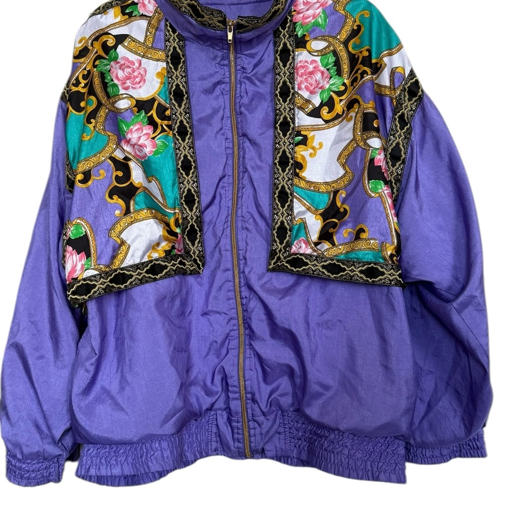 Vintage Indications Purple w Paisley Print Women's Windbreaker Jacket Sz XL Zip - Picture 2 of 8